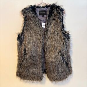 Banana Republic Glam Rock Ski Faux Fur Vest Brown Black Womens Size Small NWT